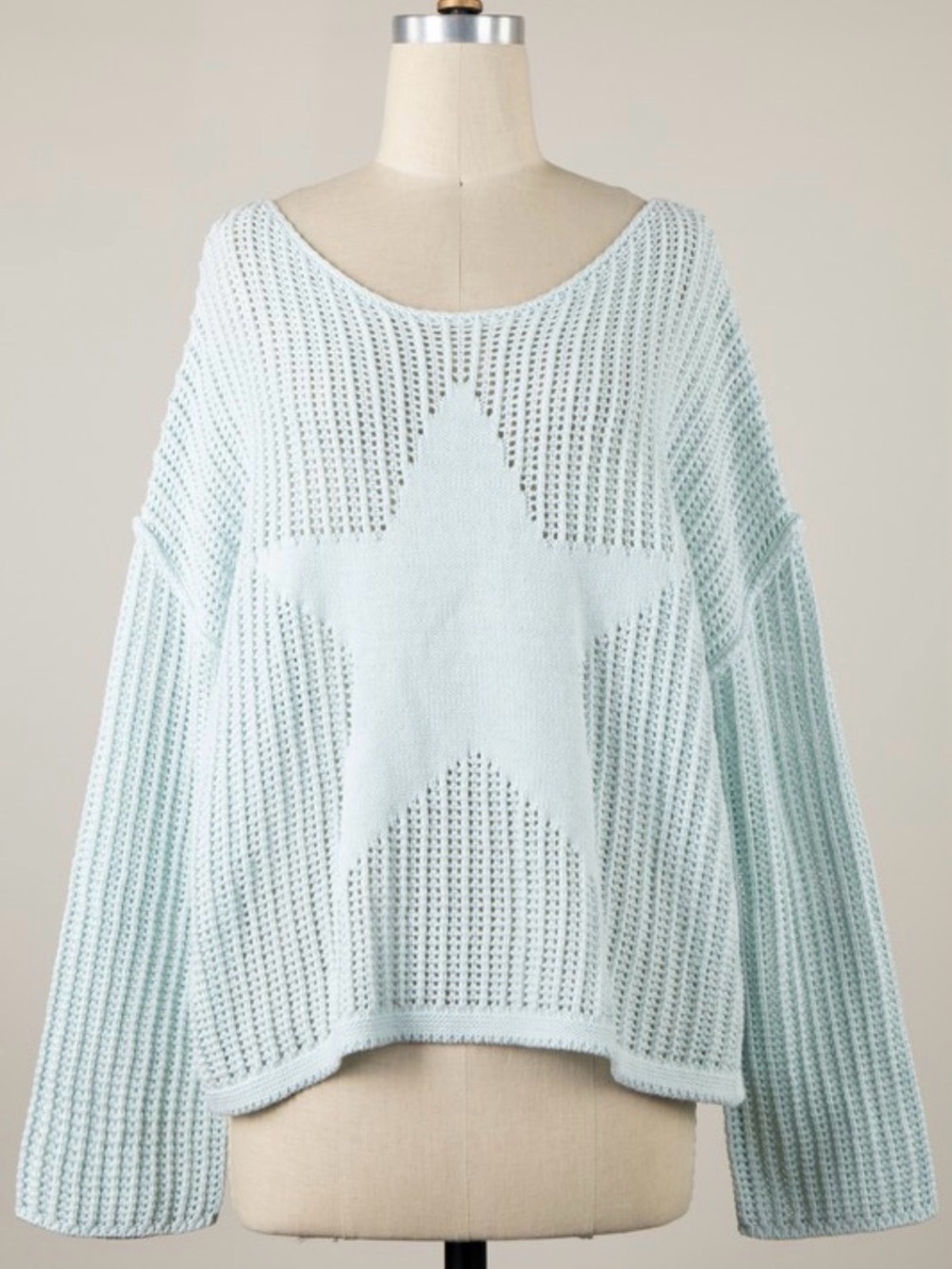 7067. Miracle -Light Blue Star Knit Sweater